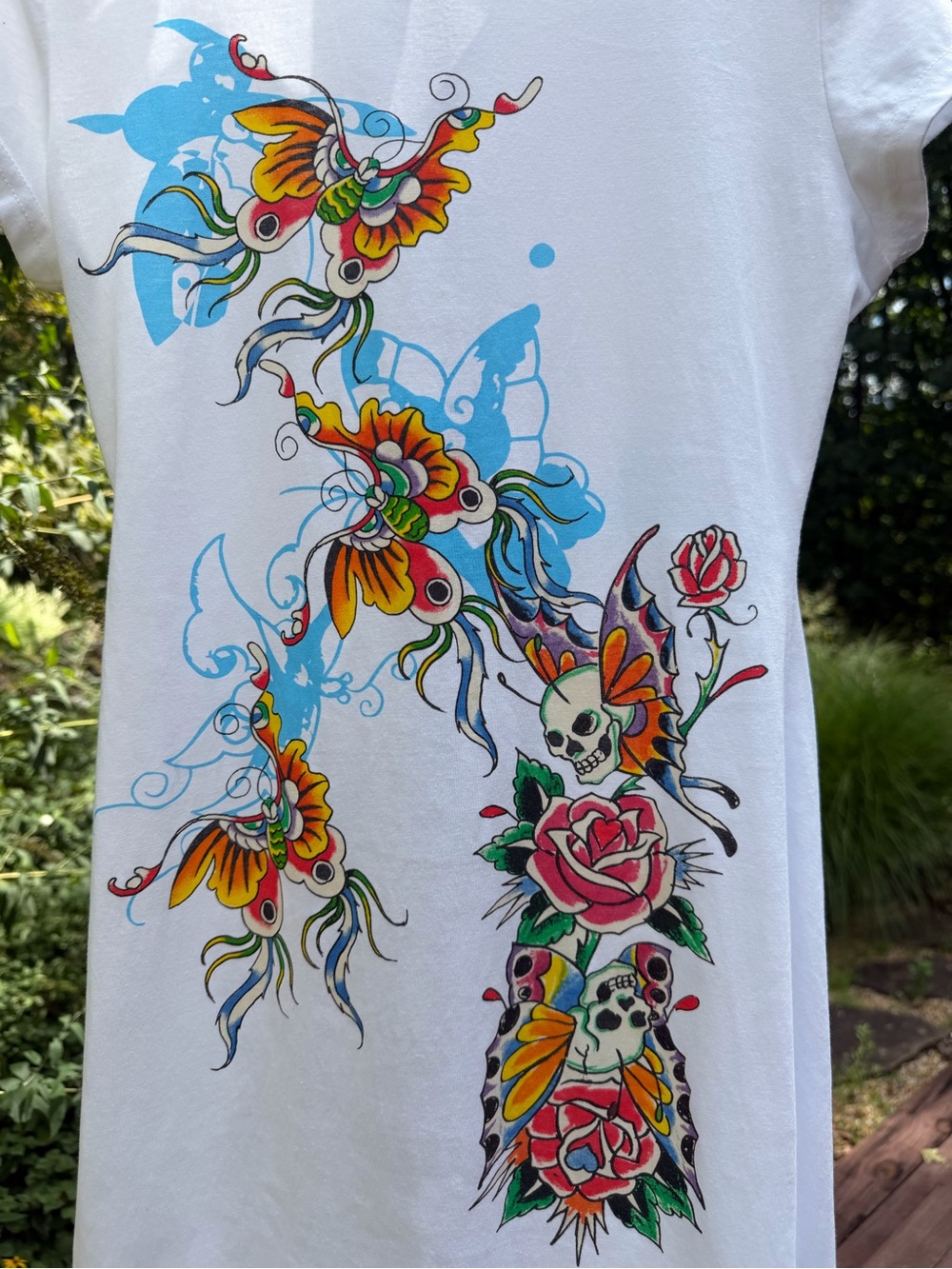 Ed Hardy White Baby Tee Dress with Colorful Tattoo Graphic- Size M - Picture 3 of 14